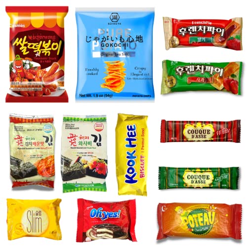 Korean and Japanese Snack Box (45 Count) - Variety Assortment of Japanese Snacks and Korean Snacks chips cookie Treats for Kids Children College Students Adult Gift