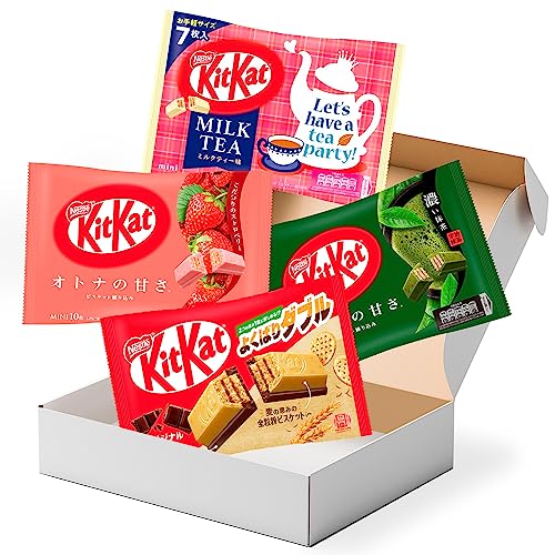 Japanese Mini Kit Kat Variety Pack including Strawberry, Milk Tea, Oat Double Chocolate & Green Tea Matcha